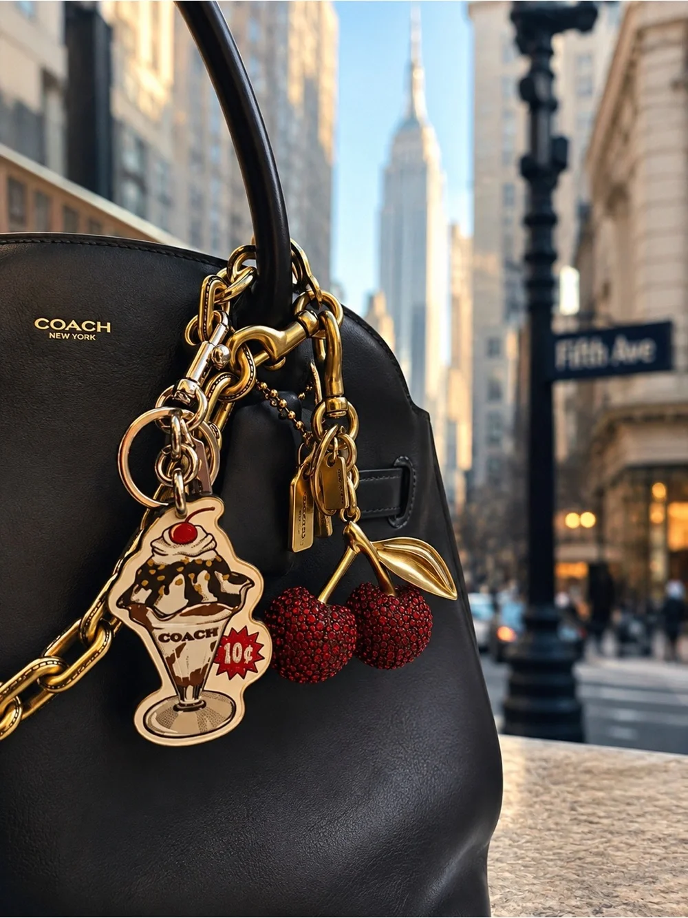 COACH Sundae Leather Retro boardwalk collection limited bag Charm
